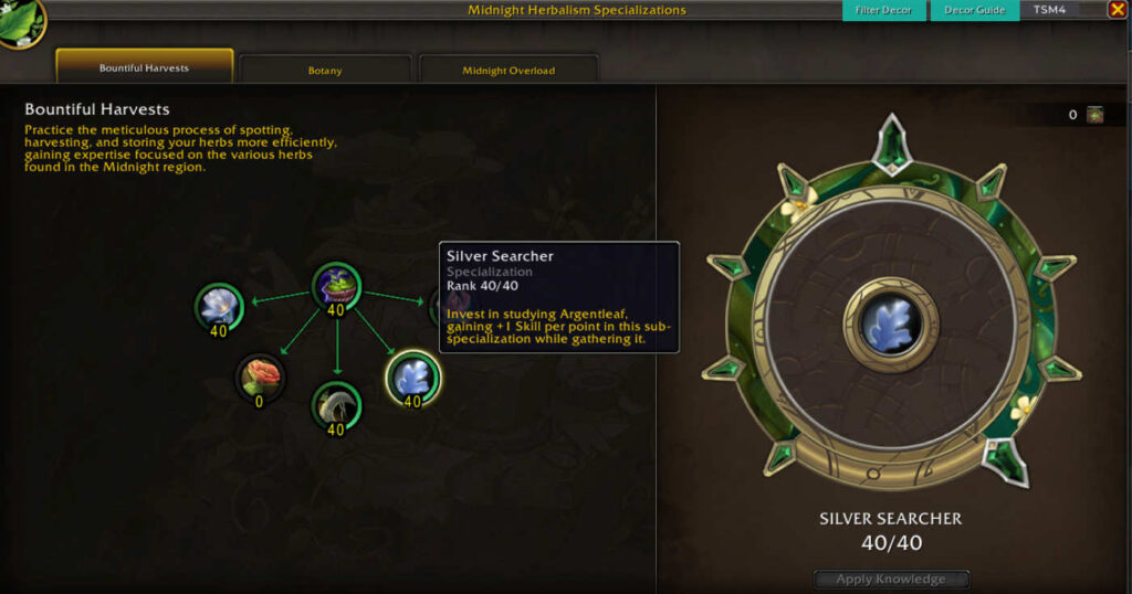 Argentleaf midnight herbalism specialization silver searcher